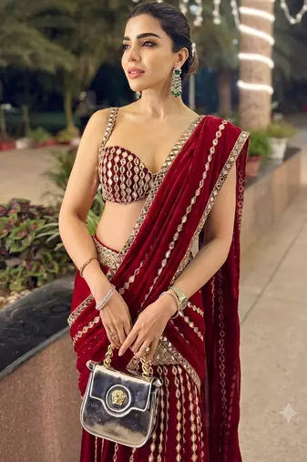 Red Ready to Wear Lehenga Saree with Sequins Embroidery  Unstich Blouse