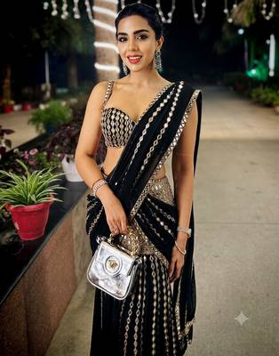 Black  Ready to Wear Lehenga Saree with Sequins Embroidery  Unstich Blouse 3