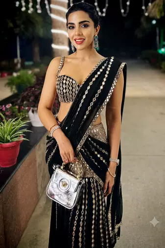 Black  Ready to Wear Lehenga Saree with Sequins Embroidery  Unstich Blouse
