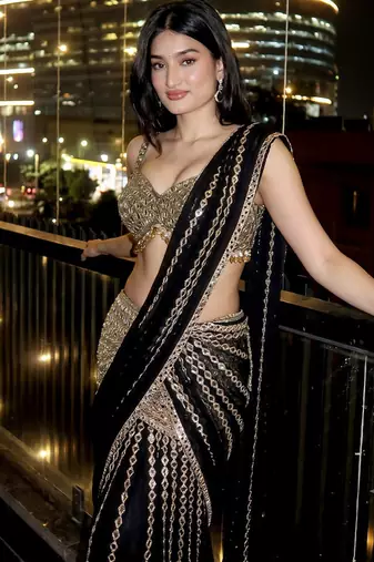 Black  Ready to Wear Lehenga Saree with Sequins Embroidery  Unstich Blouse