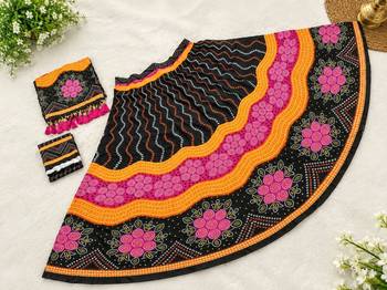 black rayon navratri lehenga set with printed work 7