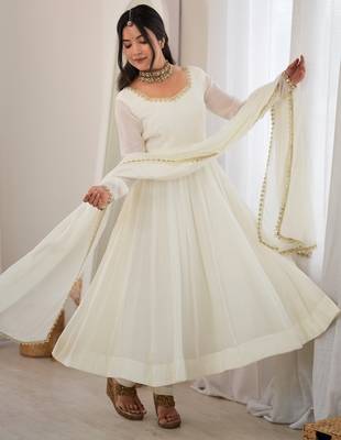 Alluring White Mirror Laced Chanderi Festive Wear Anarkali Suit 3