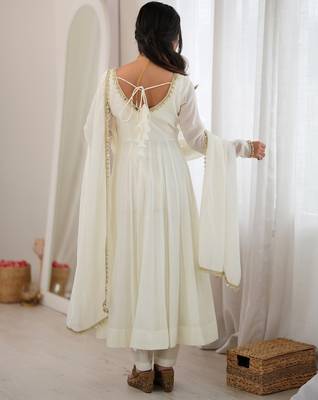 Alluring White Mirror Laced Chanderi Festive Wear Anarkali Suit 4