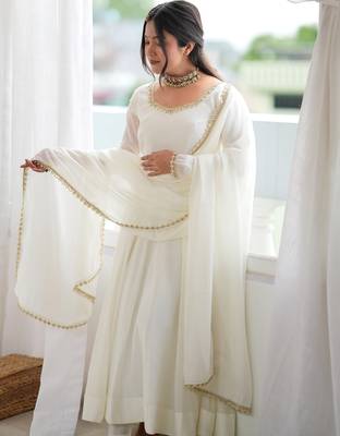 Alluring White Mirror Laced Chanderi Festive Wear Anarkali Suit 5