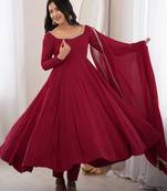 Wonderful Maroon Mirror Laced Chanderi Wedding Wear Anarkali Suit