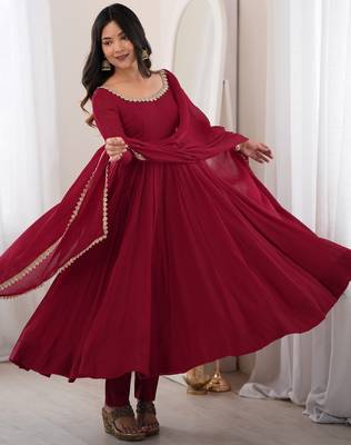 Wonderful Maroon Mirror Laced Chanderi Wedding Wear Anarkali Suit 2