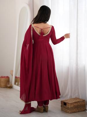 Wonderful Maroon Mirror Laced Chanderi Wedding Wear Anarkali Suit 4