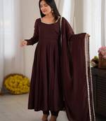 Spectacular Dark Brown Mirror Laced Chanderi Festive Wear Anarkali Suit