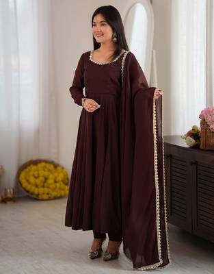 Spectacular Dark Brown Mirror Laced Chanderi Festive Wear Anarkali Suit 3