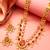 Gold-plated double-layer kundan necklace set with red stones and pearl drops end earrings