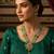 Gold plated kundan long necklace set with mint green beads and green stone earrings