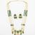 Gold plated long pearl necklace set with green stone pendant and earrings