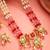 Pink & red long necklace set with pearl drops and stud earrings