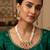 Gold plated multi strand pearl necklace with ruby red pendant