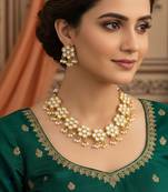 Traditional gold plated kundan choker necklace set with pearl droplets