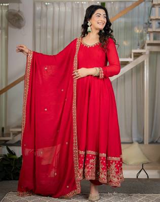 Rangoli crush silk embroidery party wear anarkali  suit set 1