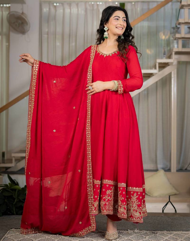 Rangoli crush silk embroidery party wear anarkali  suit set