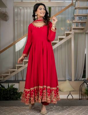 Rangoli crush silk embroidery party wear anarkali  suit set 2