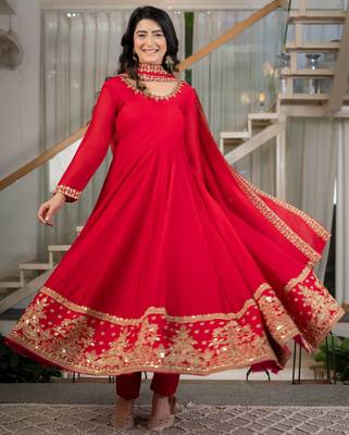 Rangoli crush silk embroidery party wear anarkali  suit set 3
