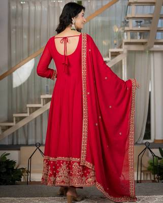 Rangoli crush silk embroidery party wear anarkali  suit set 4