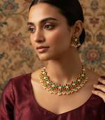 Multi-color kundan gold plated choker necklace with pearl hangings