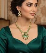 Green enamel meenakari and kundan gold plated necklace set