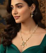 Double strand pearl gold plated necklace with floral kundan pendant