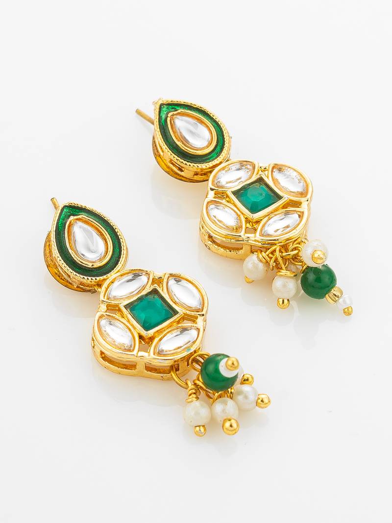 Green enamel meenakari and kundan gold plated necklace set