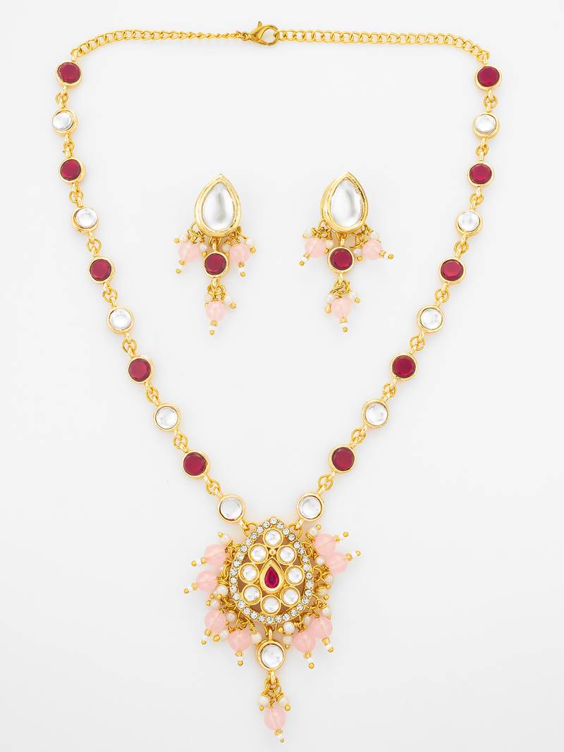 Bead gold plated kundan pendant necklace set