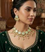 Gold plated mint green hexagonal choker necklace set