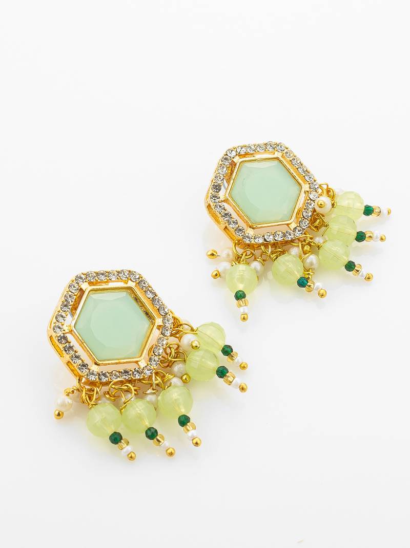 Gold plated mint green hexagonal choker necklace set