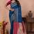 royal blue golden zari work banarasi traditional saree with contrast blouse