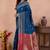 royal blue golden zari work banarasi traditional saree with contrast blouse