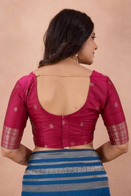 royal blue golden zari work banarasi traditional saree with contrast blouse 5
