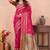 rani pink golden zari work banarasi traditional saree with contrast blouse