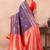violet golden zari work banarasi traditional saree with contrast blouse