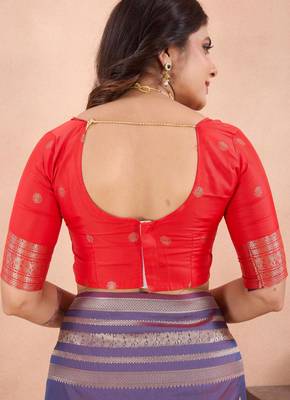 violet golden zari work banarasi traditional saree with contrast blouse 5