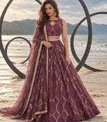 WINE NET THREAD WITH ZARI AND SEQUIN WORK FESTIVE LEHENGA CHOLI