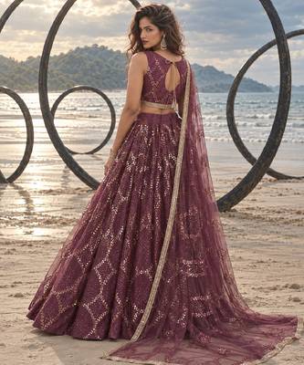 WINE NET THREAD WITH ZARI AND SEQUIN WORK FESTIVE LEHENGA CHOLI 2