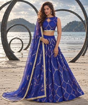 LAVENDER NET THREAD WITH ZARI AND SEQUIN WORK FESTIVE LEHENGA CHOLI 1
