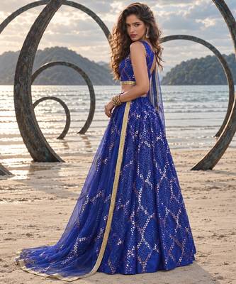 LAVENDER NET THREAD WITH ZARI AND SEQUIN WORK FESTIVE LEHENGA CHOLI 3