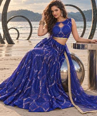 LAVENDER NET THREAD WITH ZARI AND SEQUIN WORK FESTIVE LEHENGA CHOLI 4