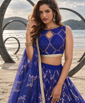 LAVENDER NET THREAD WITH ZARI AND SEQUIN WORK FESTIVE LEHENGA CHOLI 5