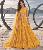 MUSTARD YELLOW NET THREAD WITH ZARI AND SEQUINCE WORK FESTIVE LEHENGA CHOLI SET FOR WOMEN'S