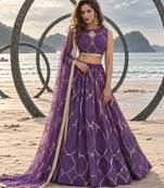 PURPLE NET THREAD WITH ZARI AND SEQUINCE WORK FESTIVE LEHENGA CHOLI SET FOR WOMEN'S