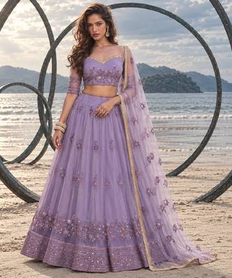 LAVENDER NET THREAD WITH ZARI AND SEQUINCE WORK FESTIVE LEHENGA CHOLI SET FOR WOMEN'S 1