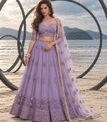 LAVENDER NET THREAD WITH ZARI AND SEQUINCE WORK FESTIVE LEHENGA CHOLI SET FOR WOMEN'S