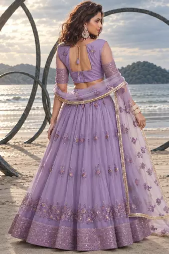 LAVENDER NET THREAD WITH ZARI AND SEQUINCE WORK FESTIVE LEHENGA CHOLI SET FOR WOMEN'S