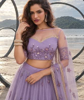 LAVENDER NET THREAD WITH ZARI AND SEQUINCE WORK FESTIVE LEHENGA CHOLI SET FOR WOMEN'S 5