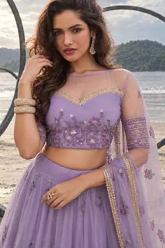 LAVENDER NET THREAD WITH ZARI AND SEQUINCE WORK FESTIVE LEHENGA CHOLI SET FOR WOMEN'S